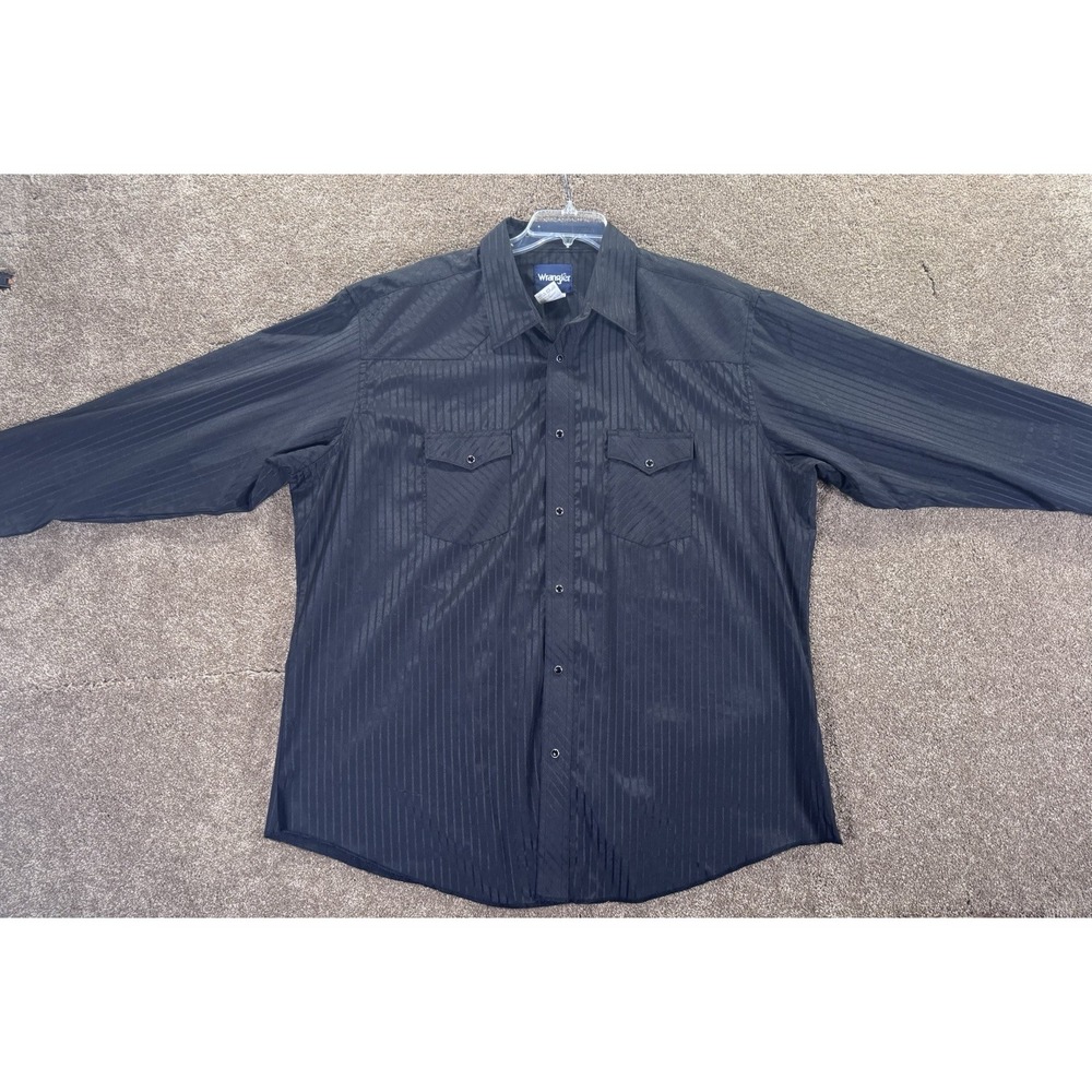Wrangler Black‎ Poly Blend Pearl Snap Long Sleeve Button Up Western Shirt 2XL